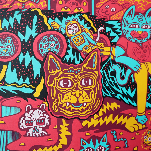 Cat Planet 5 Color Screen Print, Red Edition - Posters & Prints - killeracid.com