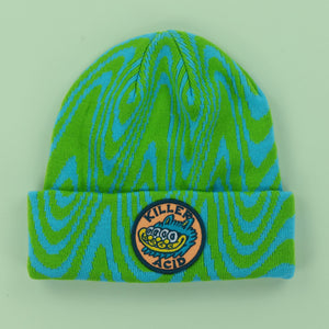 4 Eyed Cat Green Swirl Beanie - Beanies
