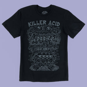 Killer Acid Black Wavy Cat T-Shirt front product view
