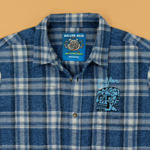 Blue Skull Flannel Button Up - Button Ups