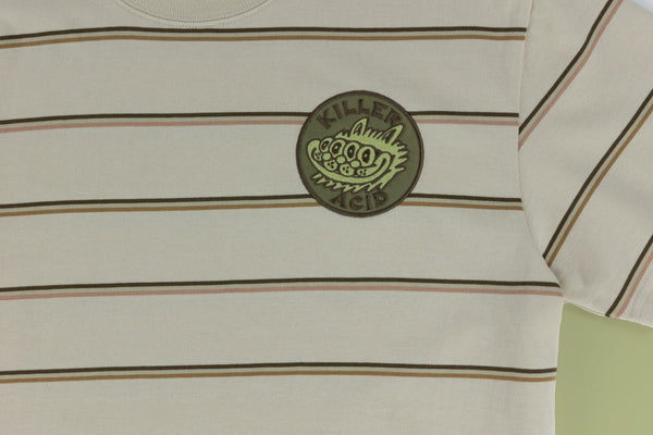 Brown Cat Patch Striped T-Shirt - T-Shirts - killeracid.com