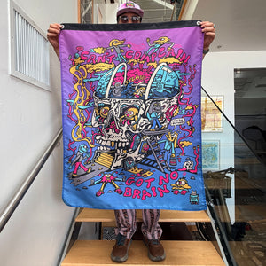 Killer Acid Can't Complain Banner - purple-blue skull Got No Brain scene wall flag