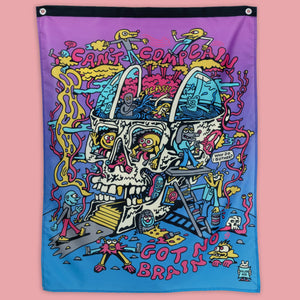 Killer Acid Can't Complain wall banner, purple-blue gradient skull pool party scene, reads Can't Complain Got No Brain