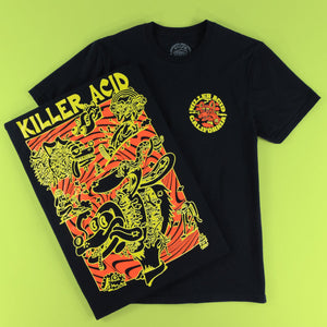 Front flat lay showing neon dog design