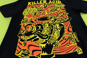 Neon print detail on black fabric