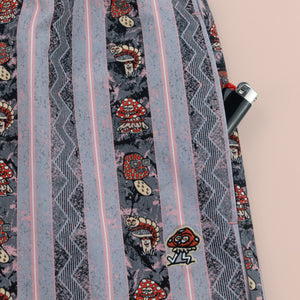 Killer Acid Mushroom Stripes Pants - blue and pink striped pants with mushroom character print