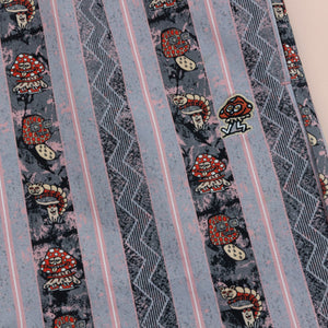 Killer Acid Mushroom Stripes pants - blue & pink stripe fabric with mushroom print, side pocket