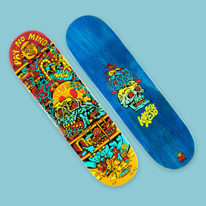 Killer Acid "Pay No Mind" 8.25" skateboard deck with vibrant, detailed monster and skull art.