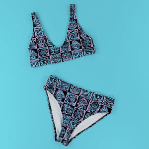 Purple Heads High Waisted Bikini - Swimwear