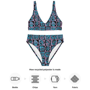 Purple Heads High Waisted Bikini - Swimwear