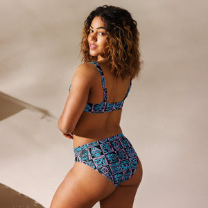 Purple Heads High Waisted Bikini - Swimwear