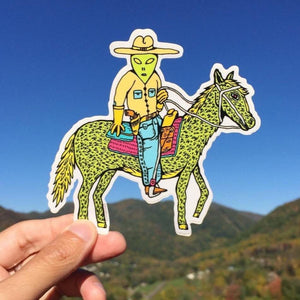 Alien Cowboy Sticker - Stickers