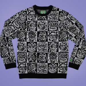 Black and White Heads Sweater - Long Sleeves - killeracid.com