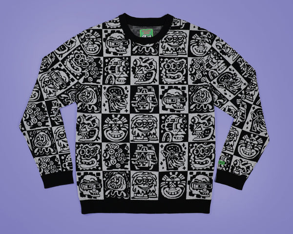 Black and White Heads Sweater - Long Sleeves - killeracid.com